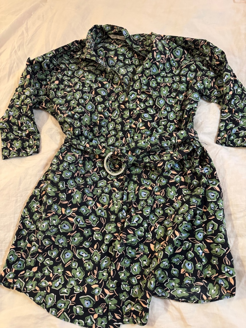 H&M shirtdress, pretty abstract floral pattern on black, womens S